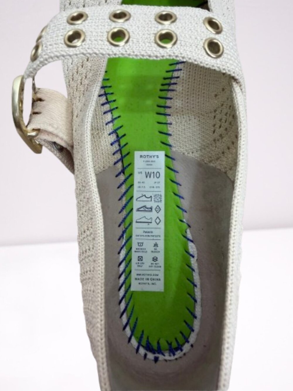 Rothy's The Max Buckle Mary Jane Flats Size 10 Cream Woven Worn Once - Picture 5 of 12
